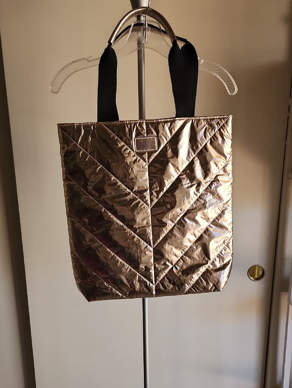 "Victoria's Secret" Metallic Quilted Tote Bag with Black Handles 💛